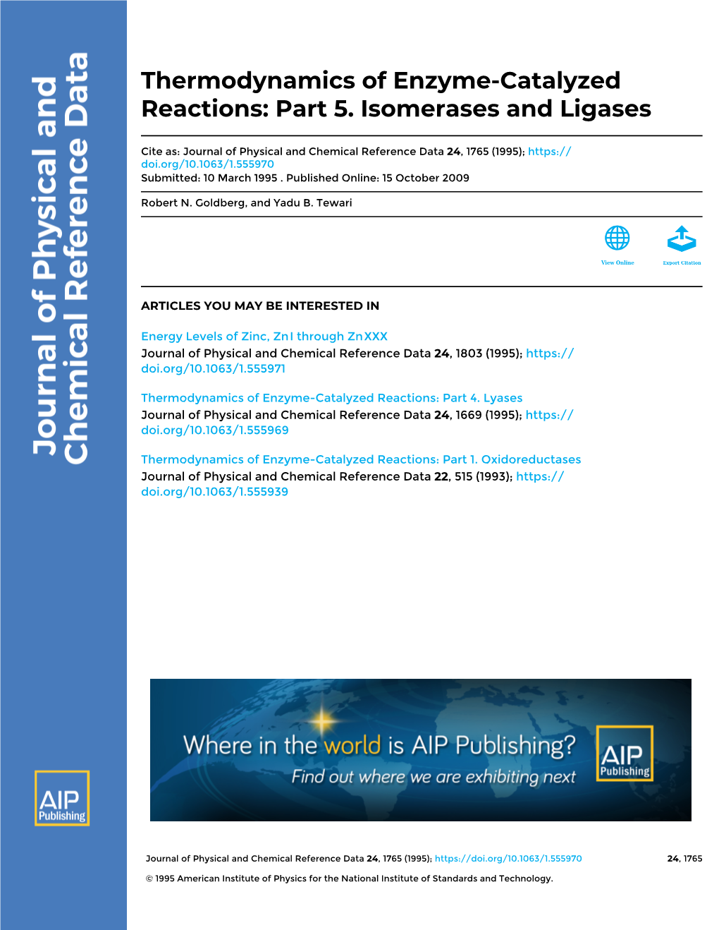 Thermodynamics of Enzyme-Catalyzed Reactions: Part 5