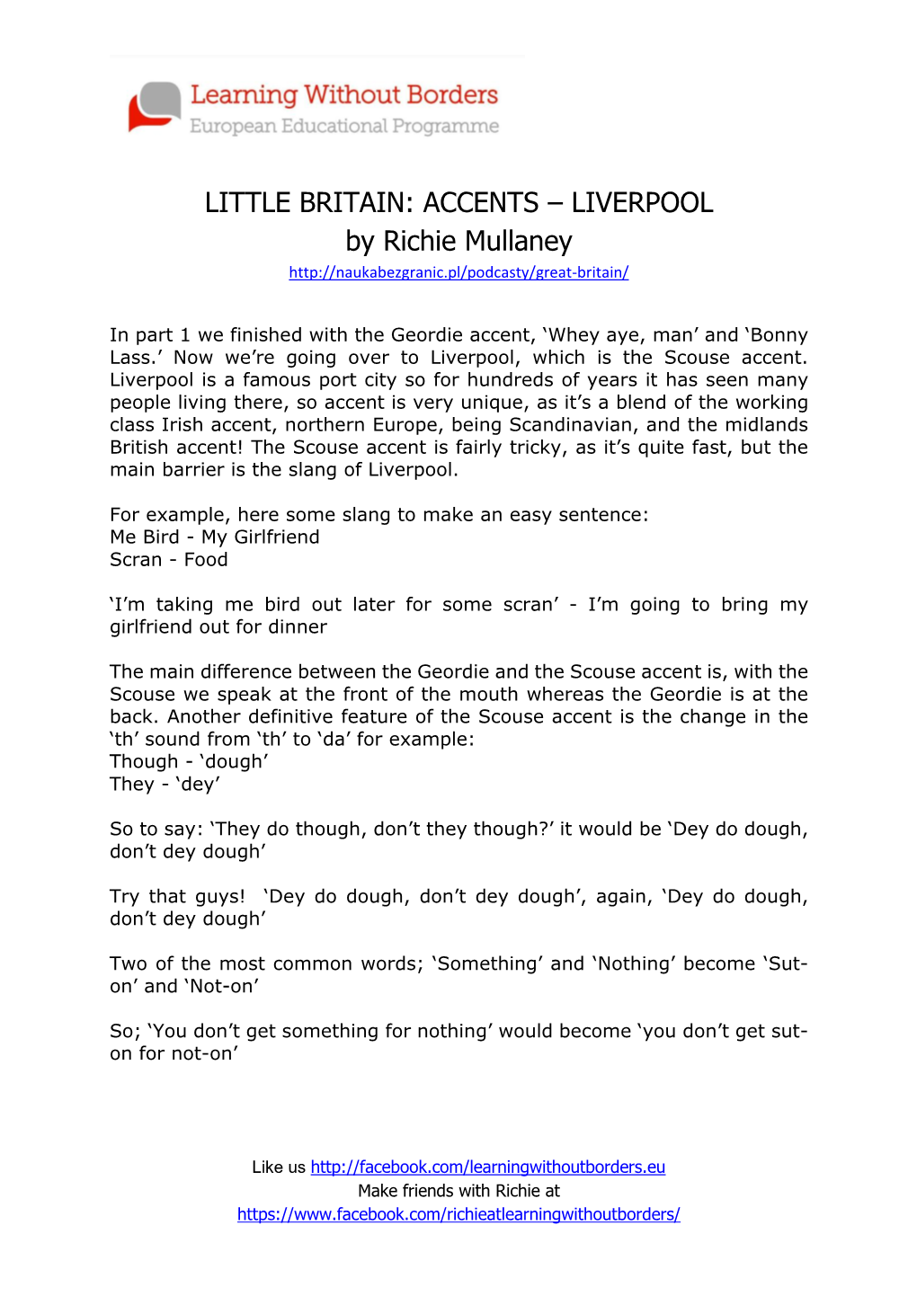 LITTLE BRITAIN: ACCENTS – LIVERPOOL by Richie Mullaney