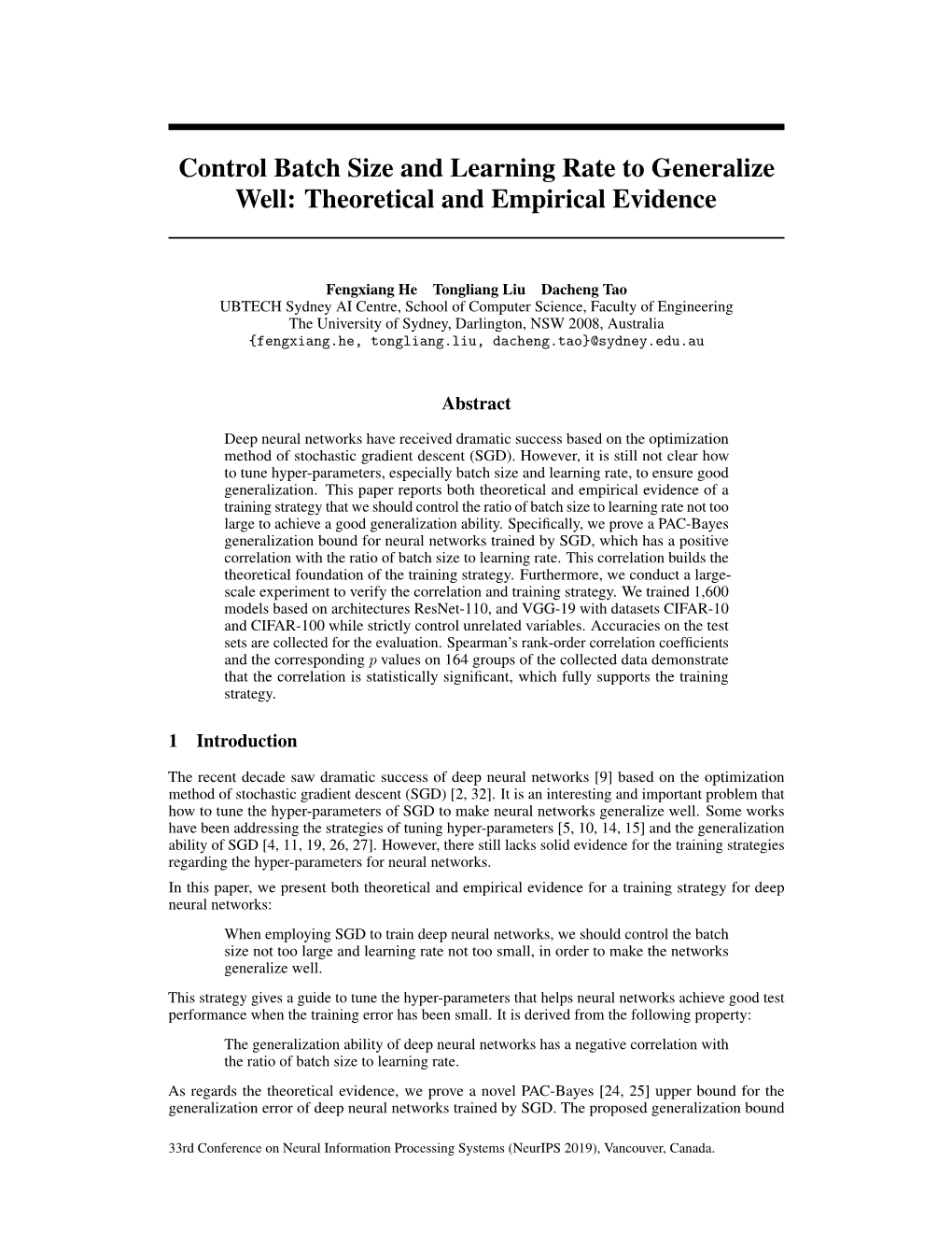 Control Batch Size and Learning Rate to Generalize Well: Theoretical and Empirical Evidence