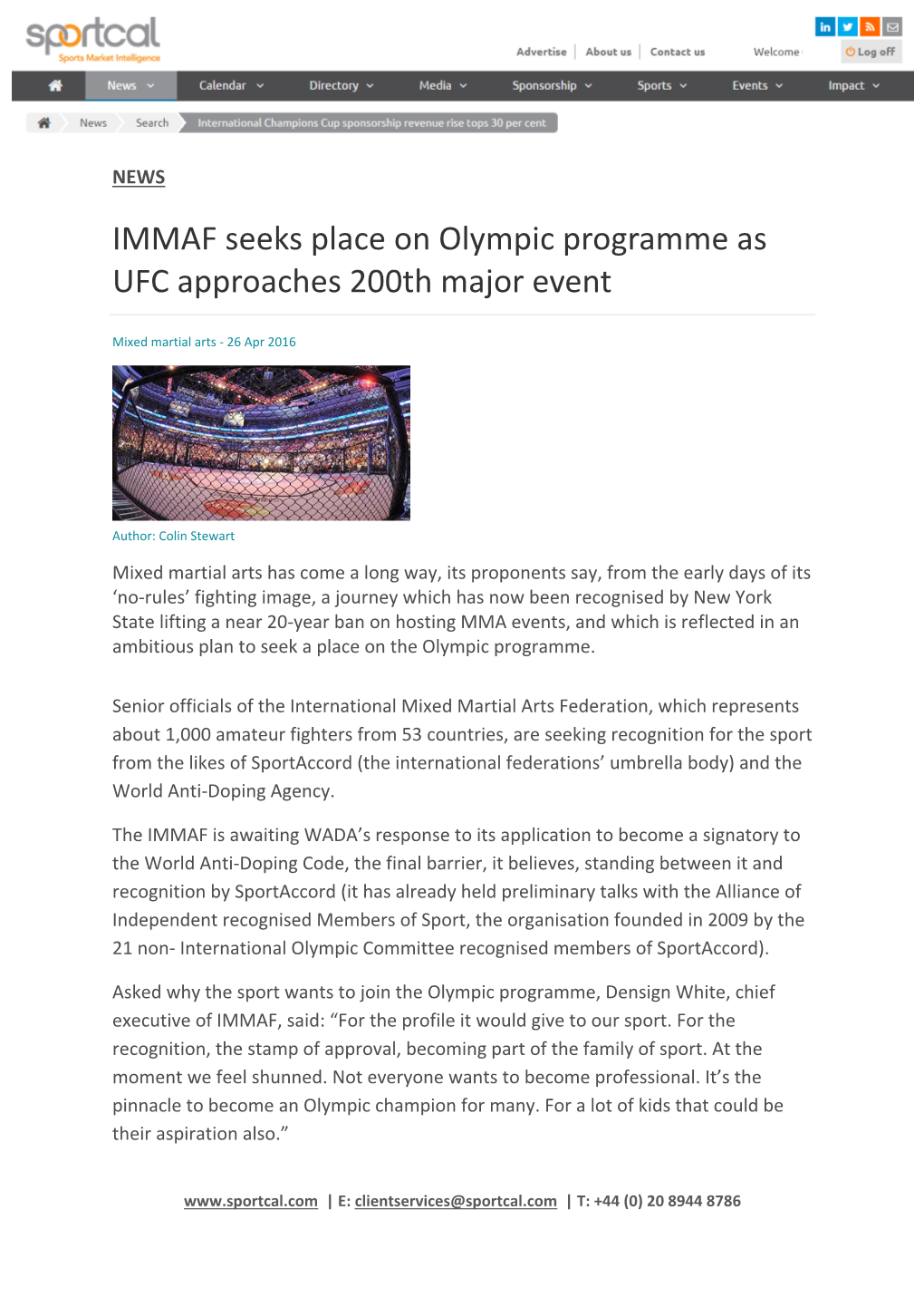 IMMAF Seeks Place on Olympic Programme As UFC Approaches 200Th Major Event