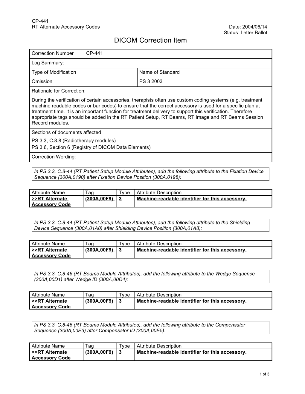 DICOM Correction Proposal Form