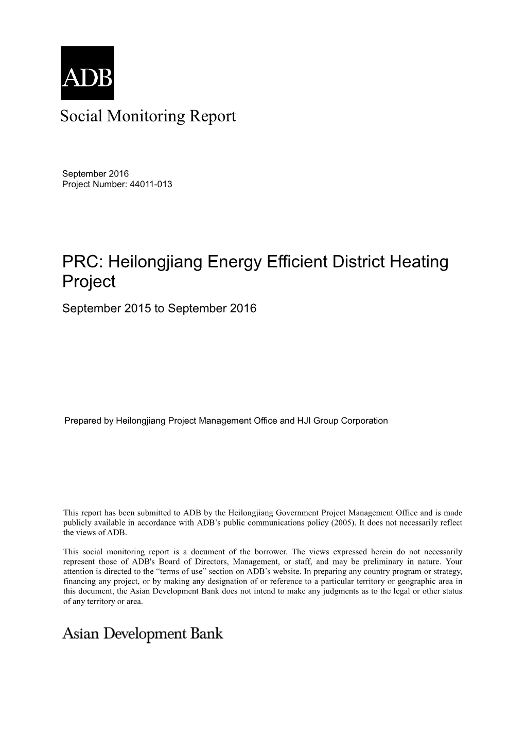 Social Monitoring Report PRC: Heilongjiang Energy Efficient District Heating Project