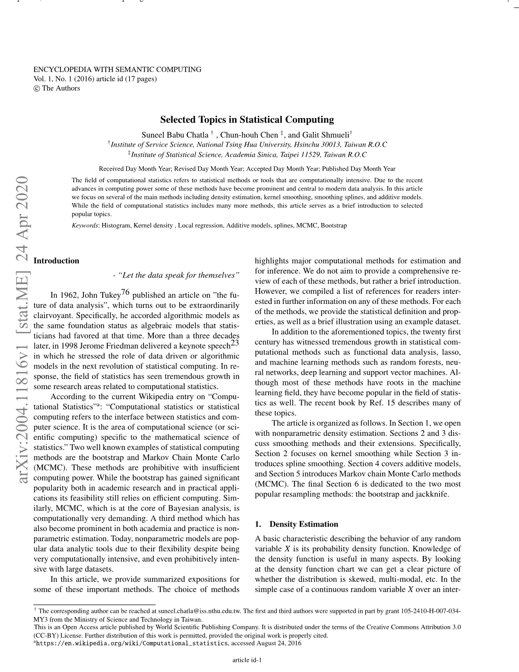 Selected Topics in Statistical Computing