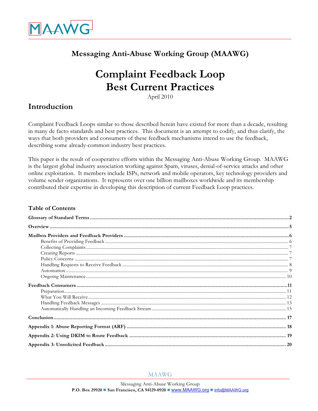 M3AAWG Complaint Feedback Loop Best Current Practices