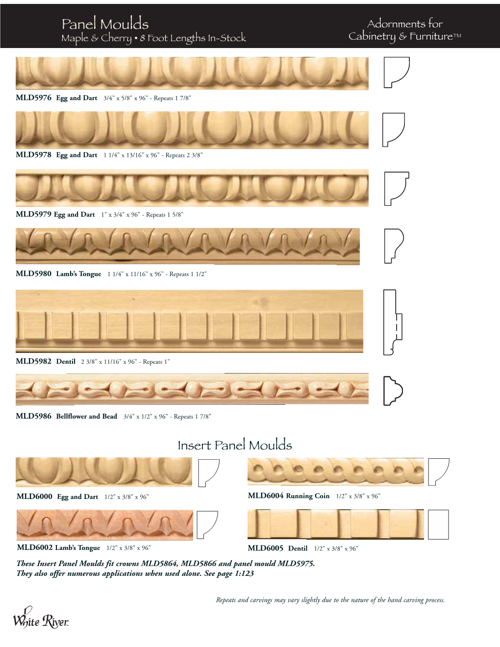 Panel Moulds Adornments for Maple & Cherry • 8 Foot Lengths In-Stock Cabinetry & Furniture™