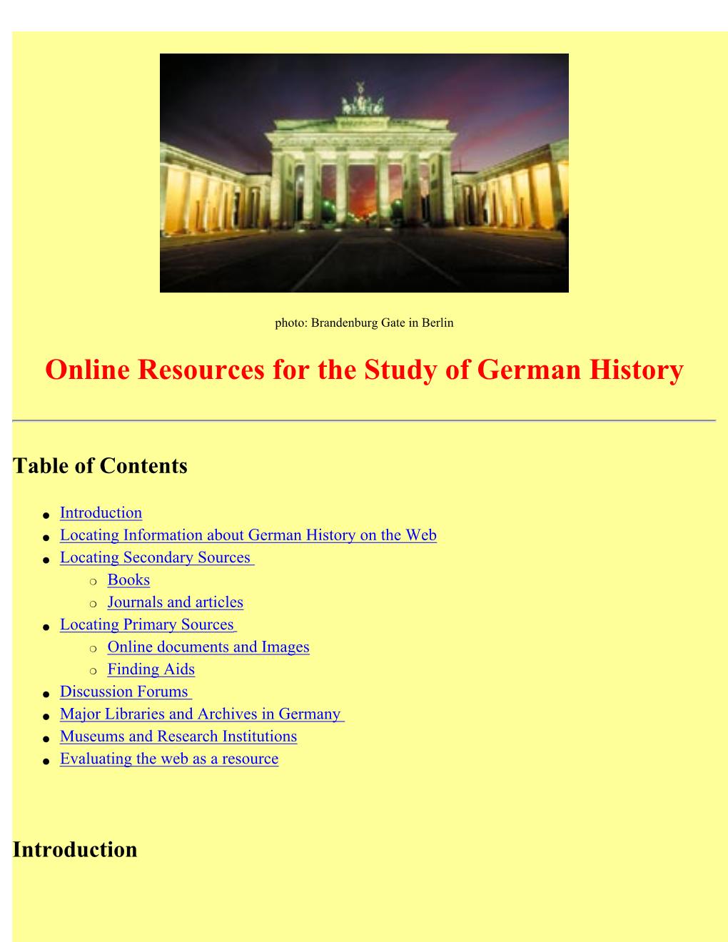 Online Resources for the Study of German History