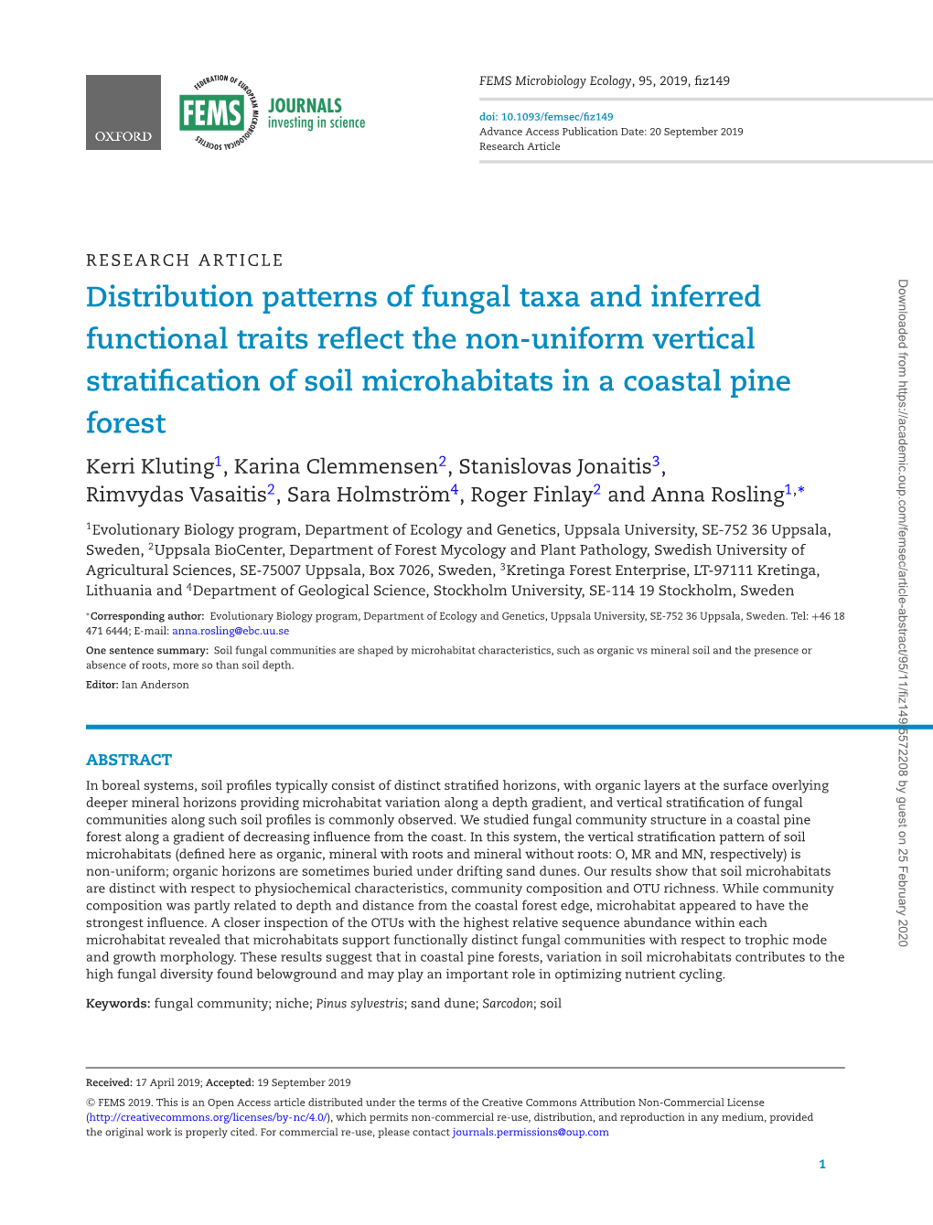 Distribution Patterns of Fungal Taxa and Inferred Functional Traits Reflect The