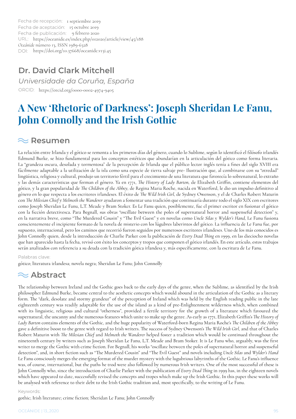 Joseph Sheridan Le Fanu, John Connolly and the Irish Gothic