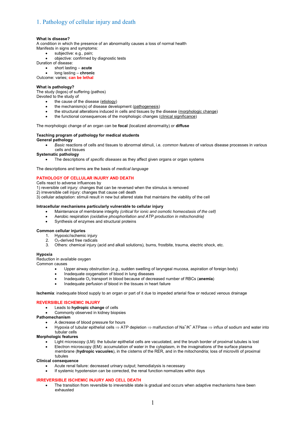 1. Pathology of Cellular Injury and Death 1