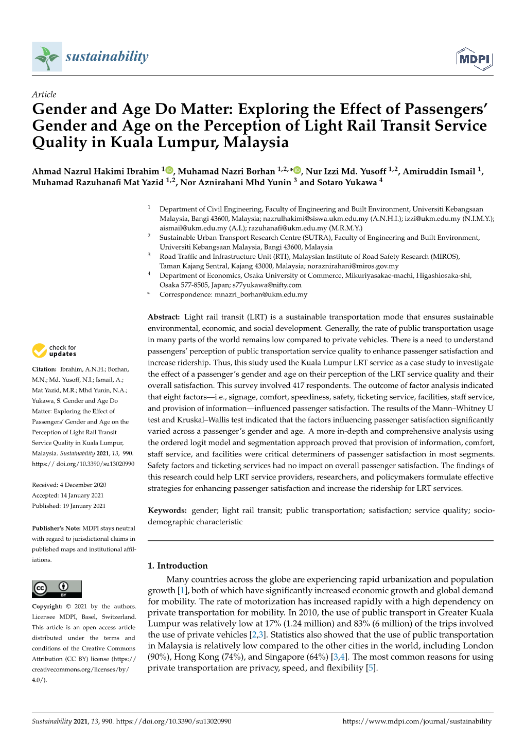 Exploring the Effect of Passengers' Gender and Age on the Perception