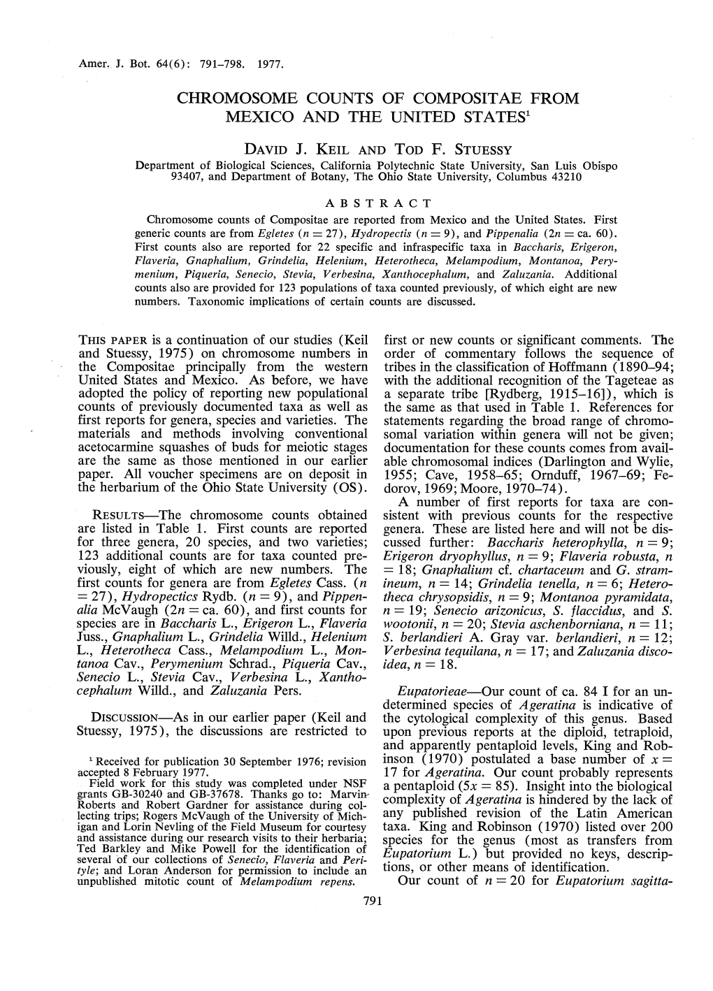 CHROMOSOME COUNTS of COMPOSITAE from MEXICO and the UNITED Statesl