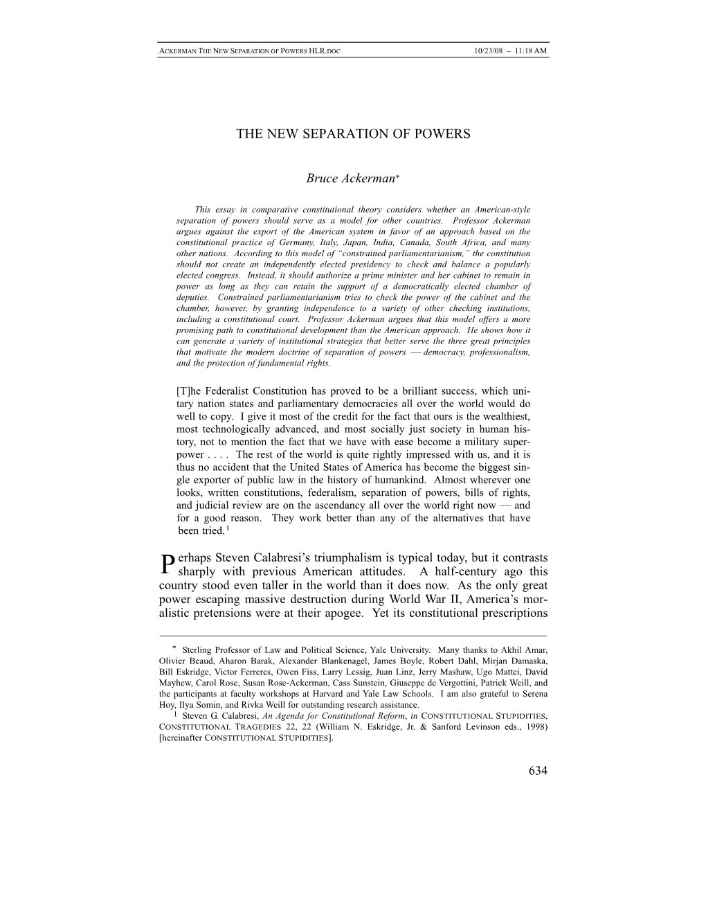 The New Separation of Powers Hlr.Doc 10/23/08 – 11:18 Am