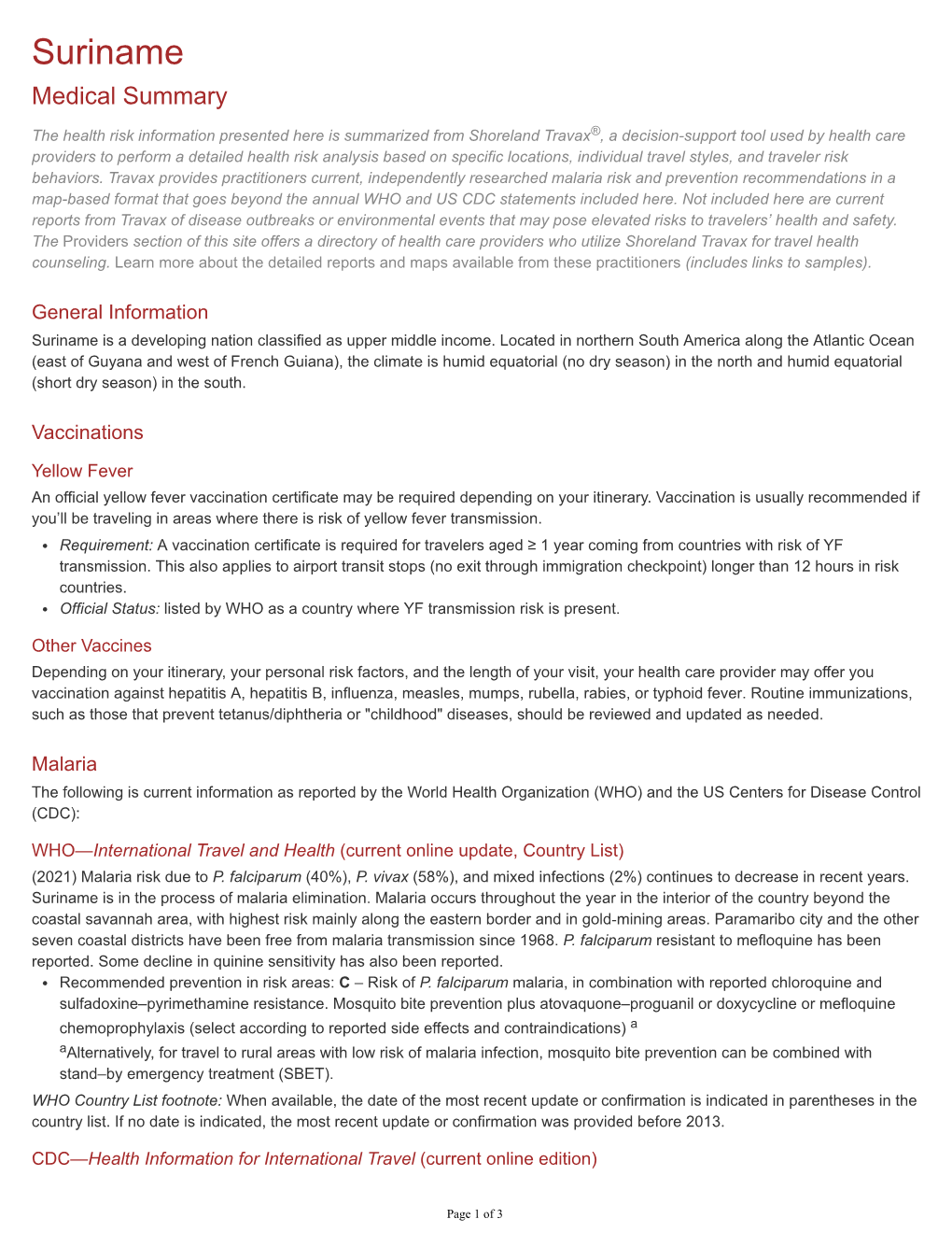 Suriname Medical Summary