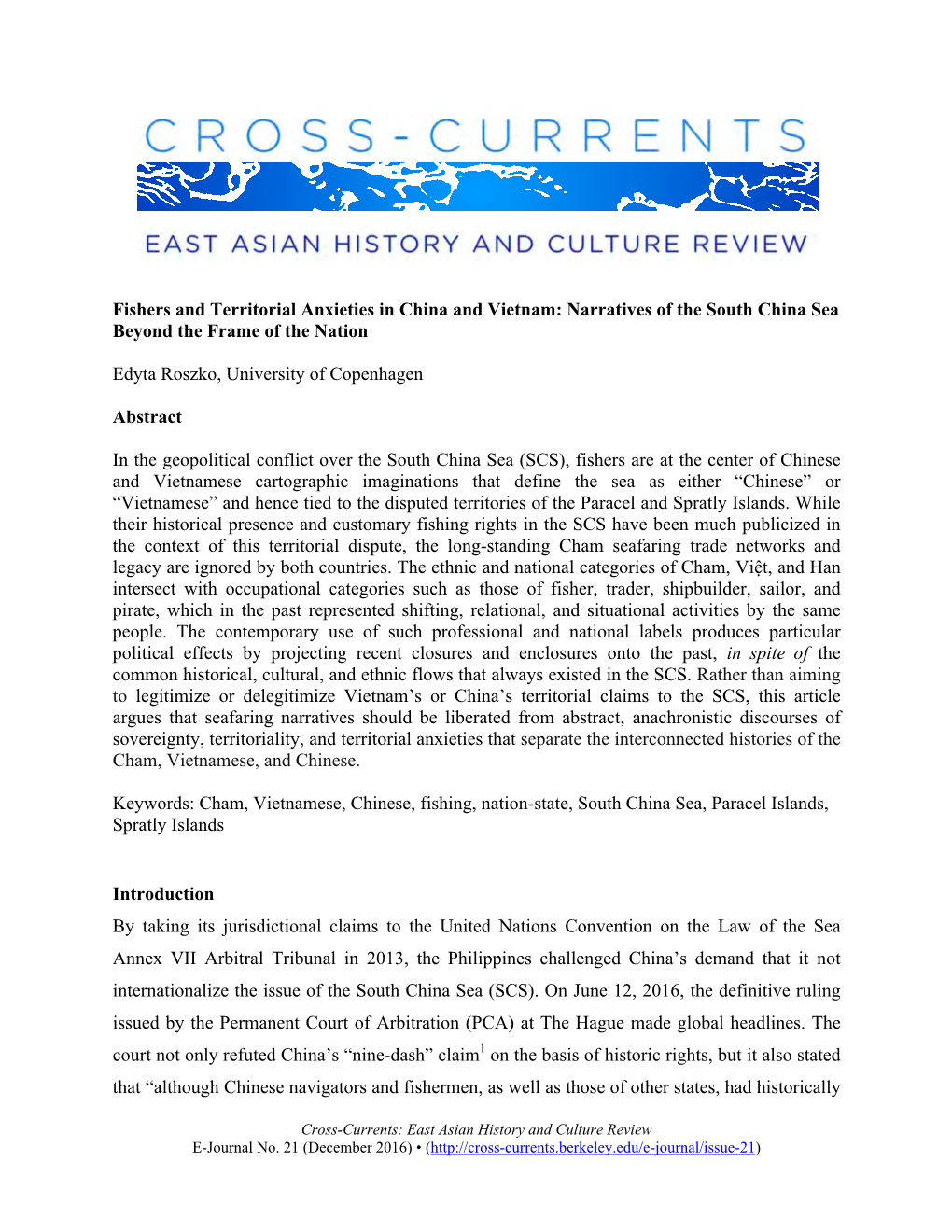 Fishers and Territorial Anxieties in China and Vietnam: Narratives of the South China Sea Beyond the Frame of the Nation