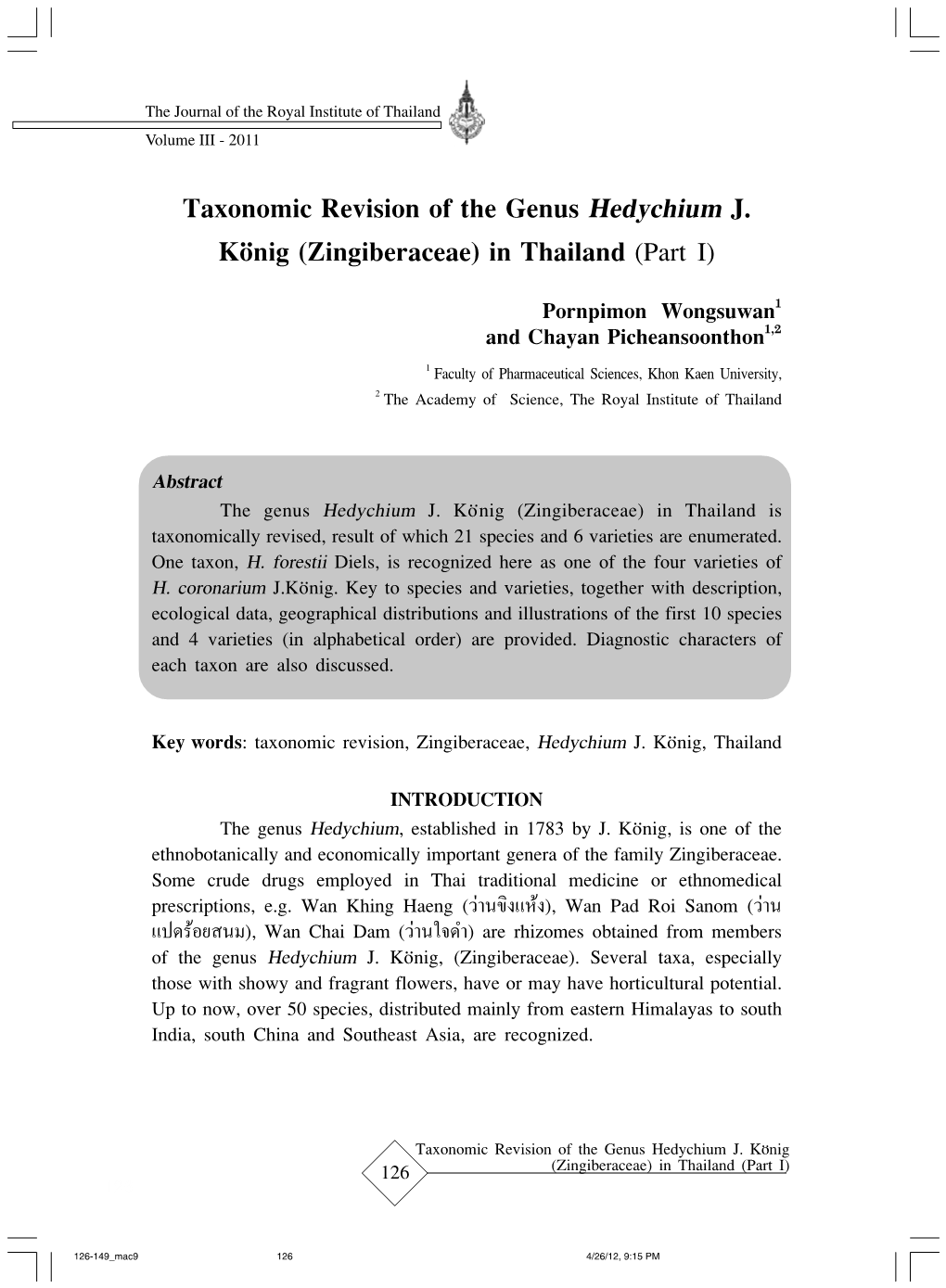 Taxonomic Revision of the Genus Hedychium J. Ko..Nig