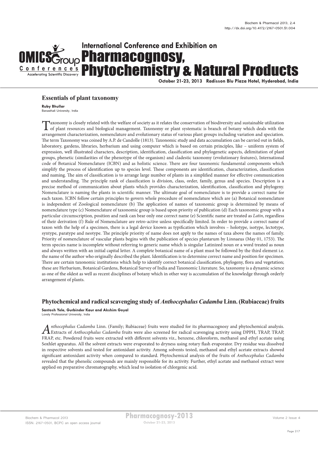 Pharmacognosy, Phytochemistry & Natural Products