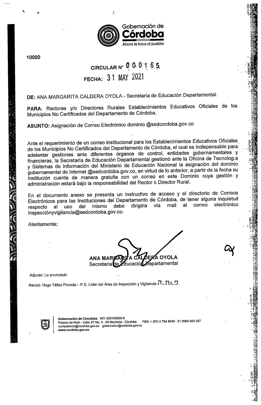 Circular No. 000165 De 2021