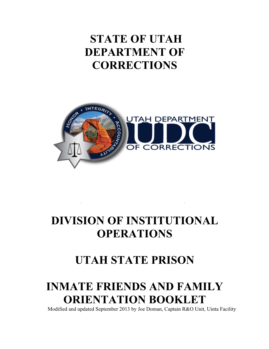 State of Utah Department of Corrections Division Of