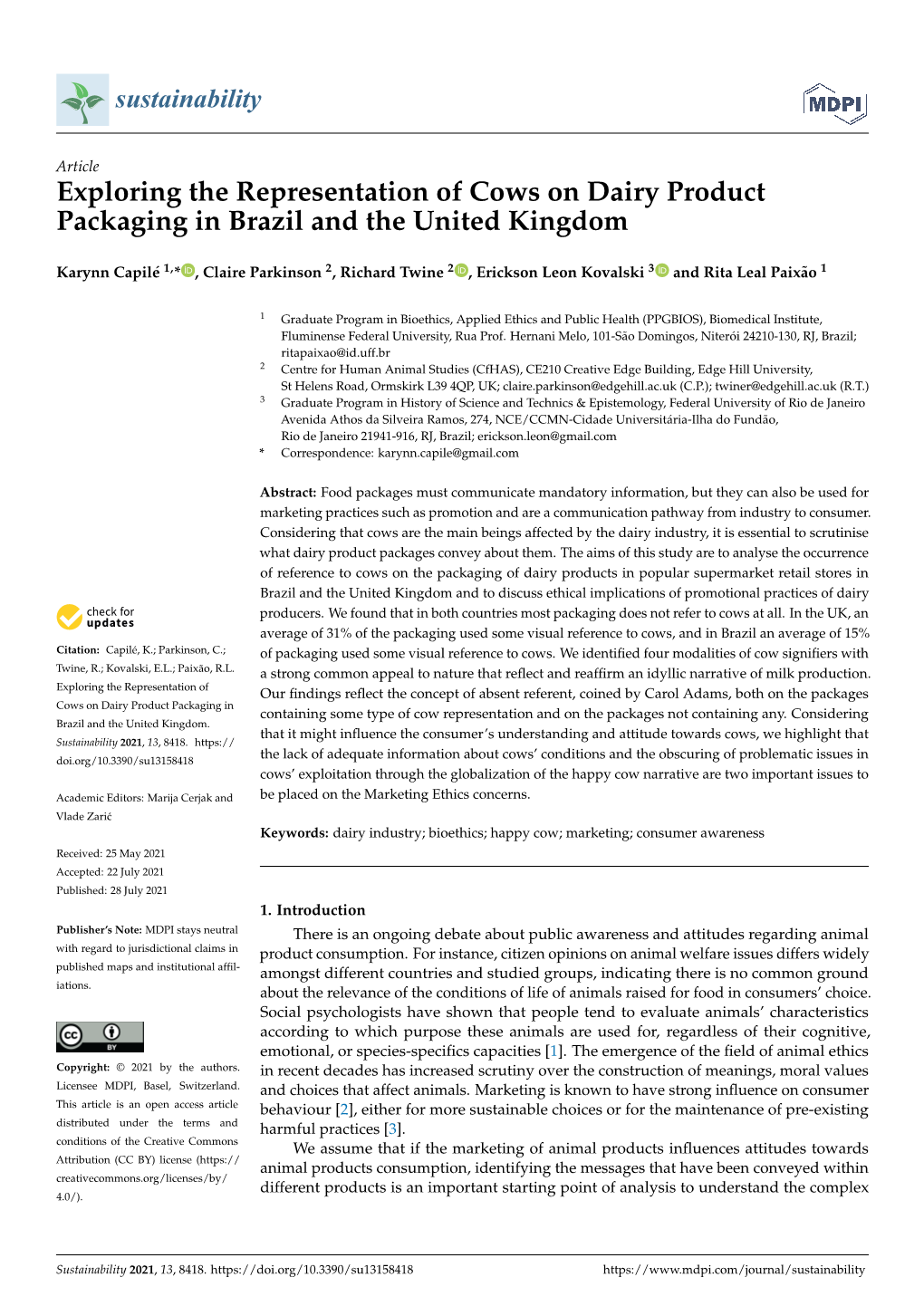 Exploring the Representation of Cows on Dairy Product Packaging in Brazil and the United Kingdom