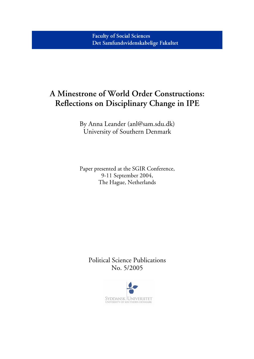 Reflections on Disciplinary Change in IPE
