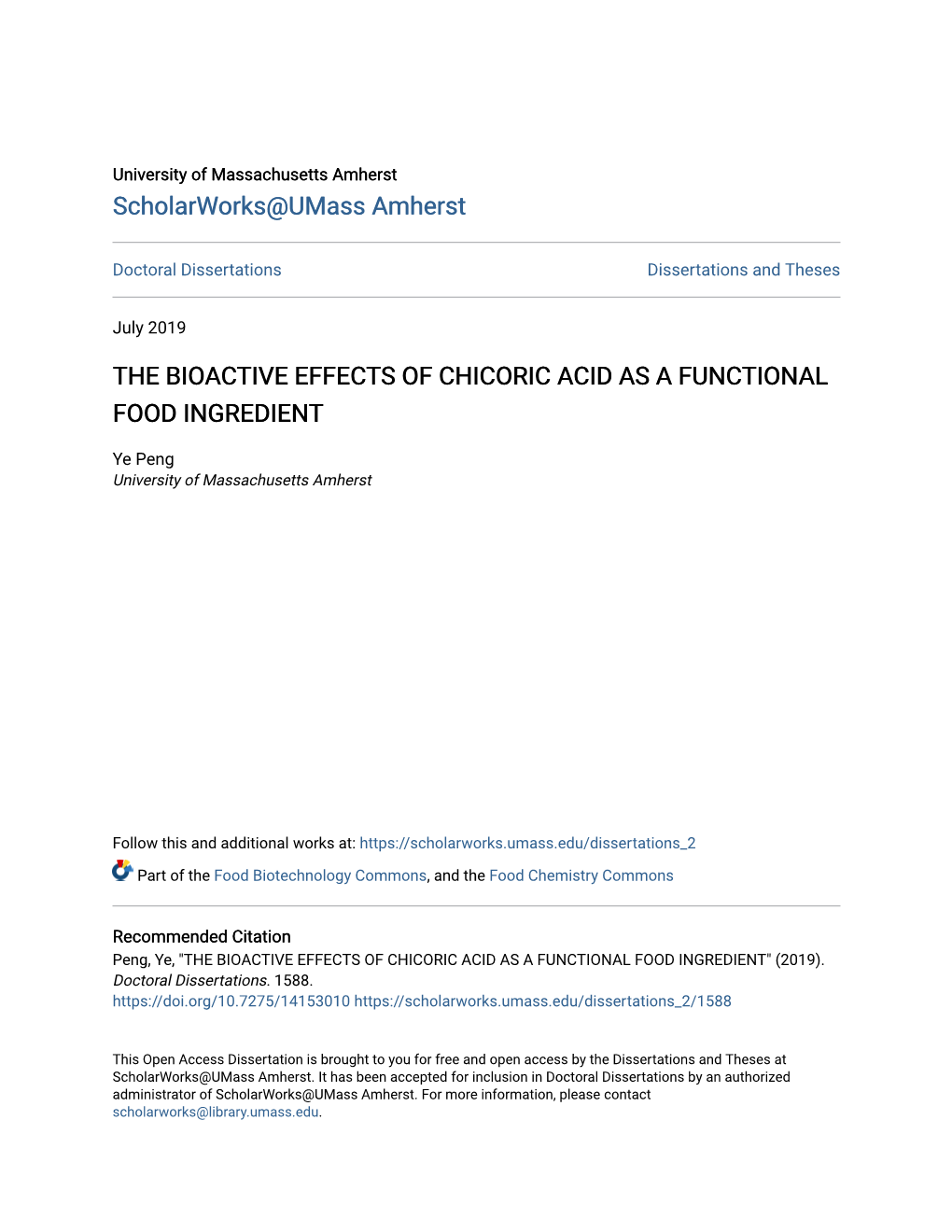 The Bioactive Effects of Chicoric Acid As a Functional Food Ingredient