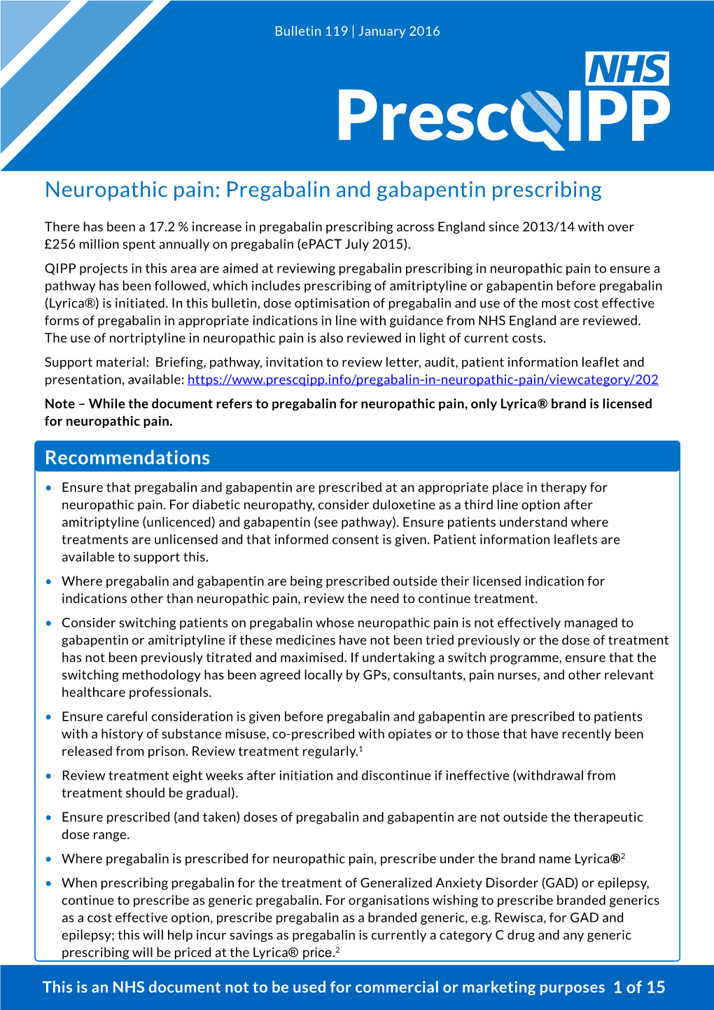 Neuropathic Pain: Pregabalin and Gabapentin Prescribing