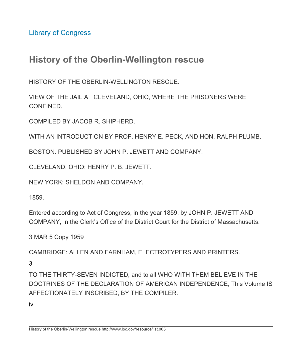 History of the Oberlin-Wellington Rescue