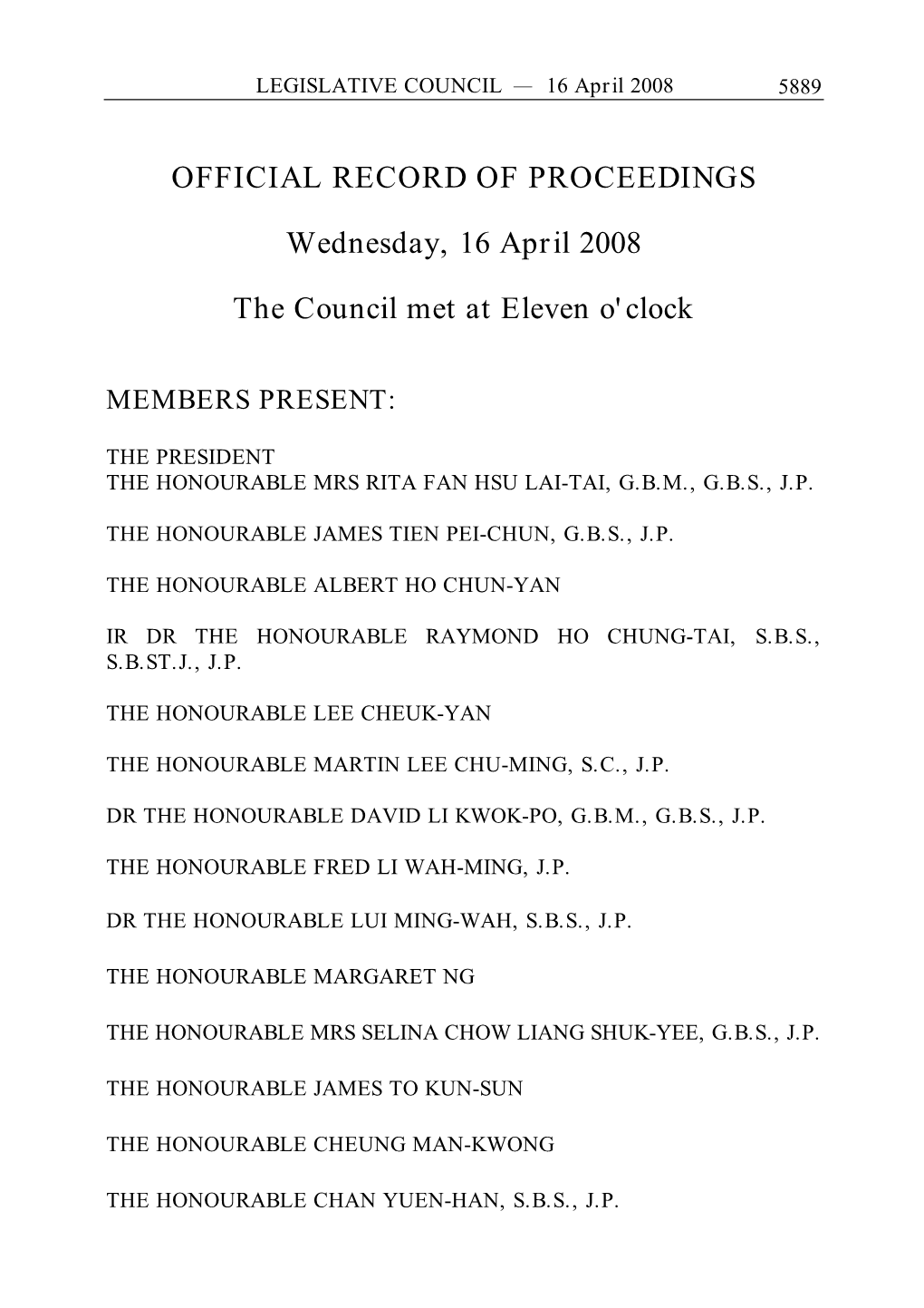 OFFICIAL RECORD of PROCEEDINGS Wednesday, 16