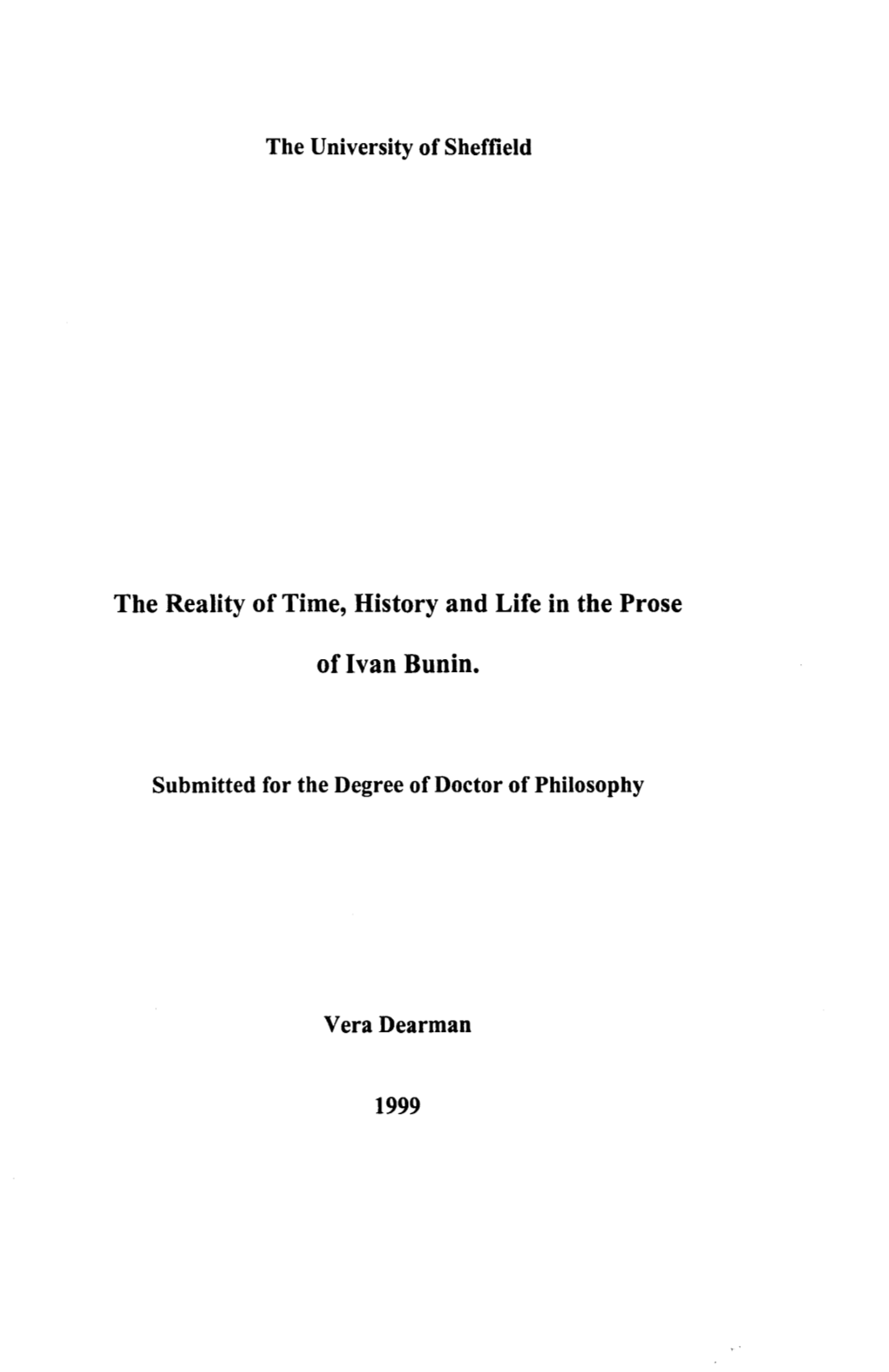 The Reality of Time, History and Life in the Prose of Ivan Bunin