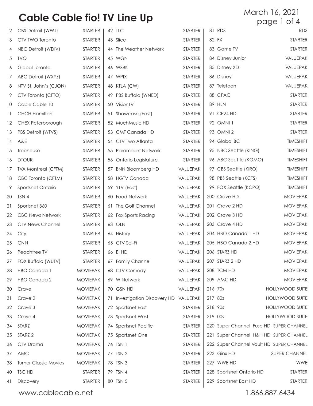 Cable Cable Fio! TV Line Up