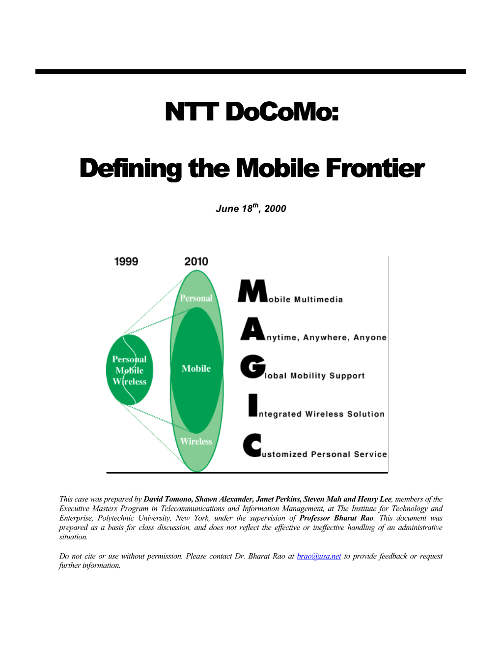 Ntt Docomo: Defining the Mobile Frontier