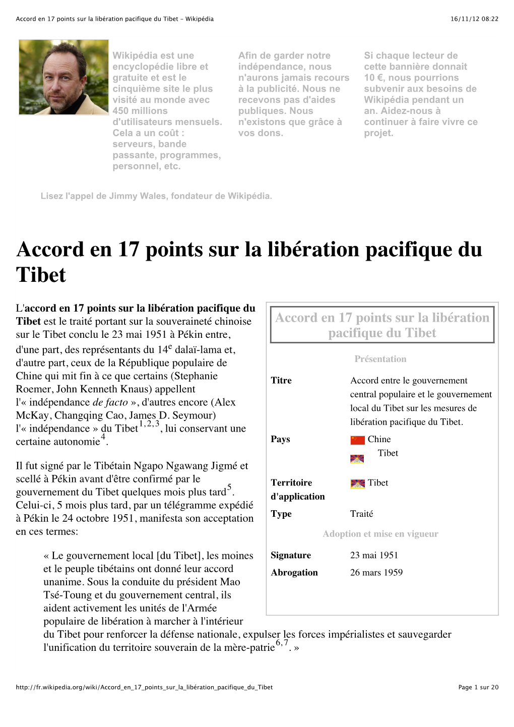 Accord En 17 Points Sur La Libération Pacifique Du Tibet - Wikipédia 16/11/12 08:22
