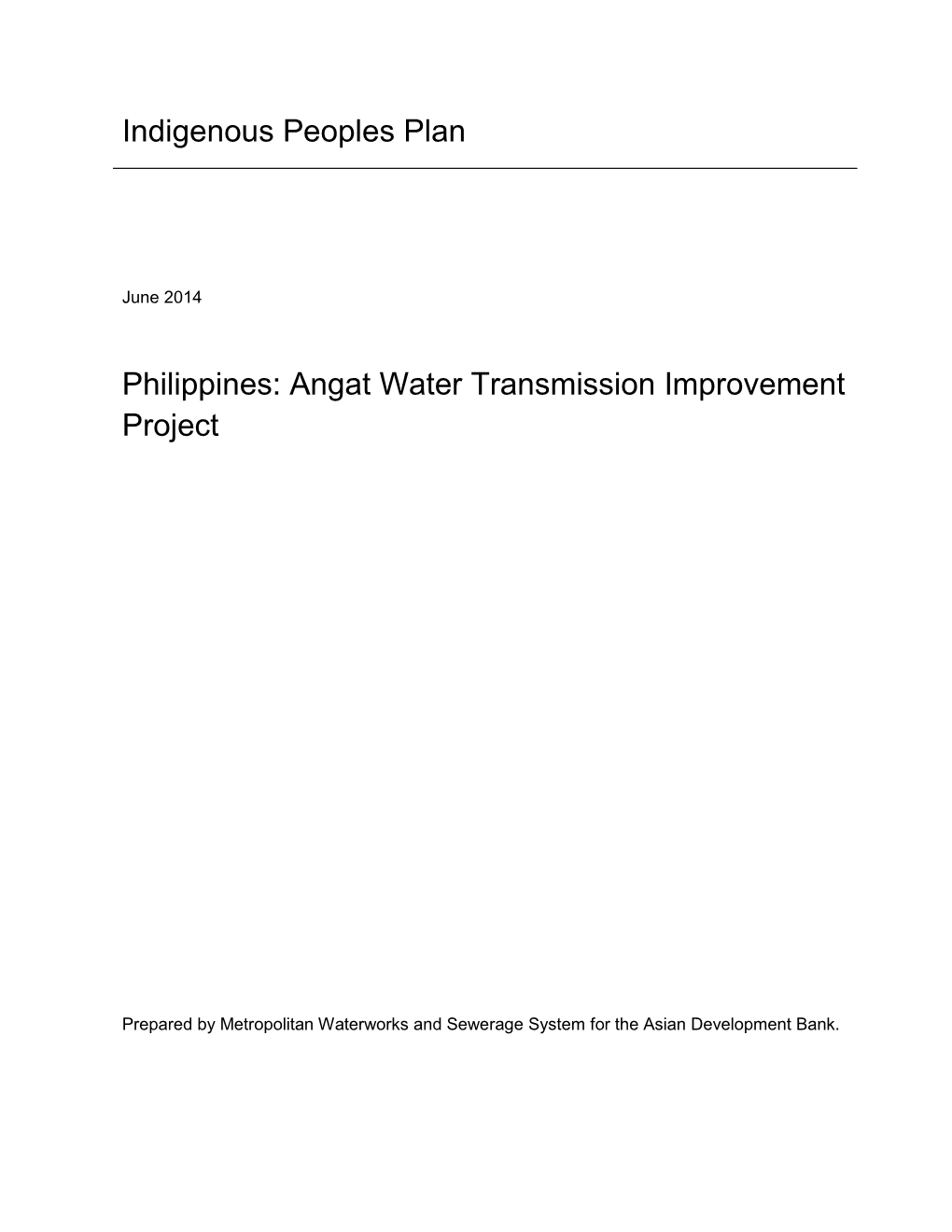 Indigenous Peoples Plan Philippines: Angat Water Transmission