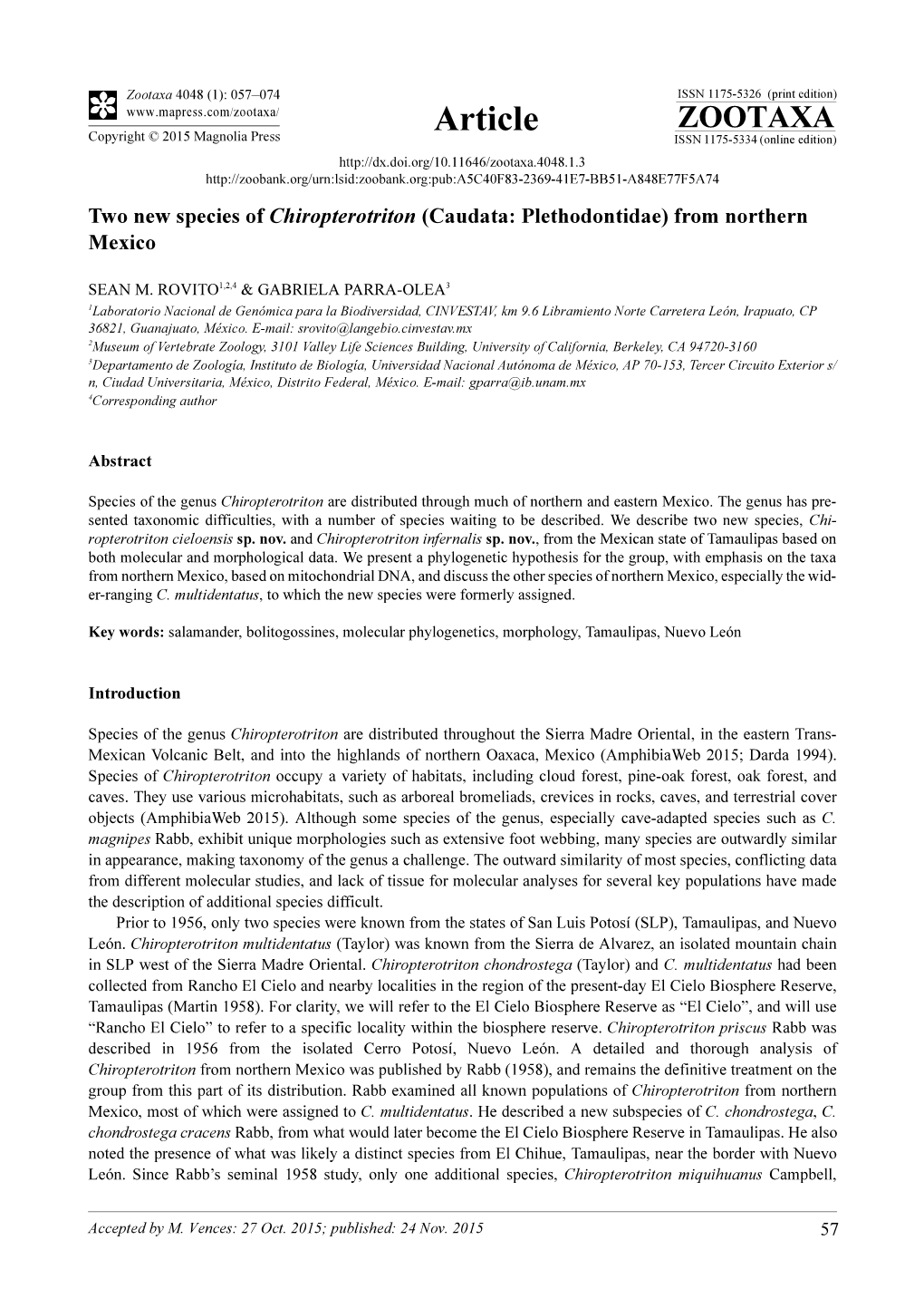 Two New Species of Chiropterotriton (Caudata: Plethodontidae) from Northern Mexico