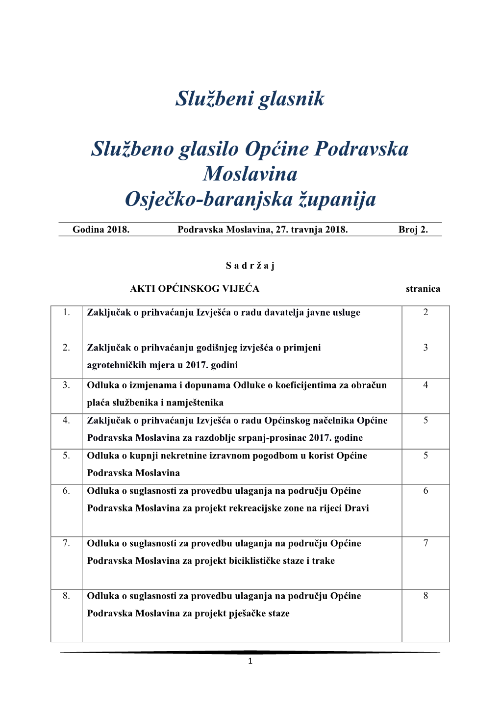 Službeni Glasnik Službeno Glasilo Općine Podravska Moslavina Osječko-Baranjska Županija