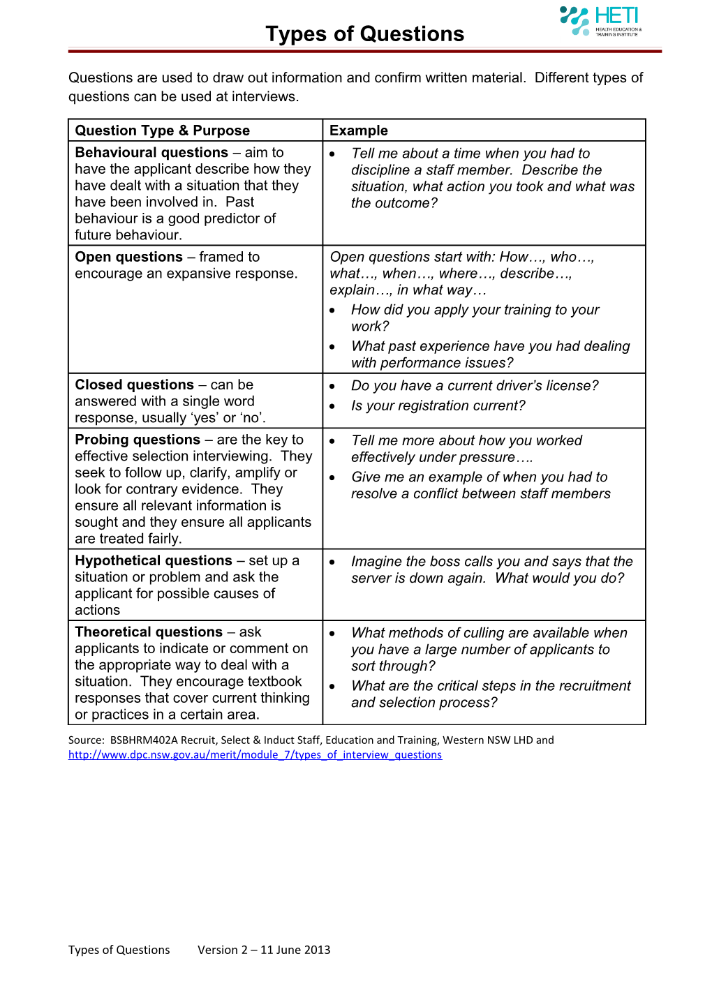 Types of Questions