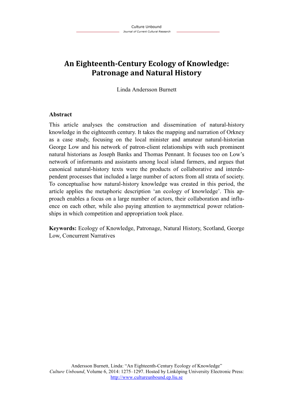 An Eighteenth-Century Ecology of Knowledge: Patronage and Natural History