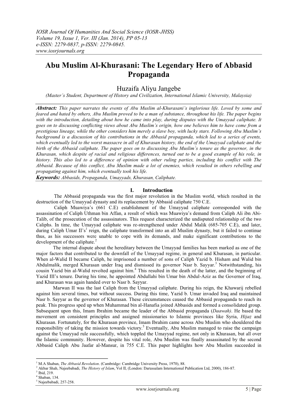 Abu Muslim Al-Khurasani: the Legendary Hero of Abbasid Propaganda