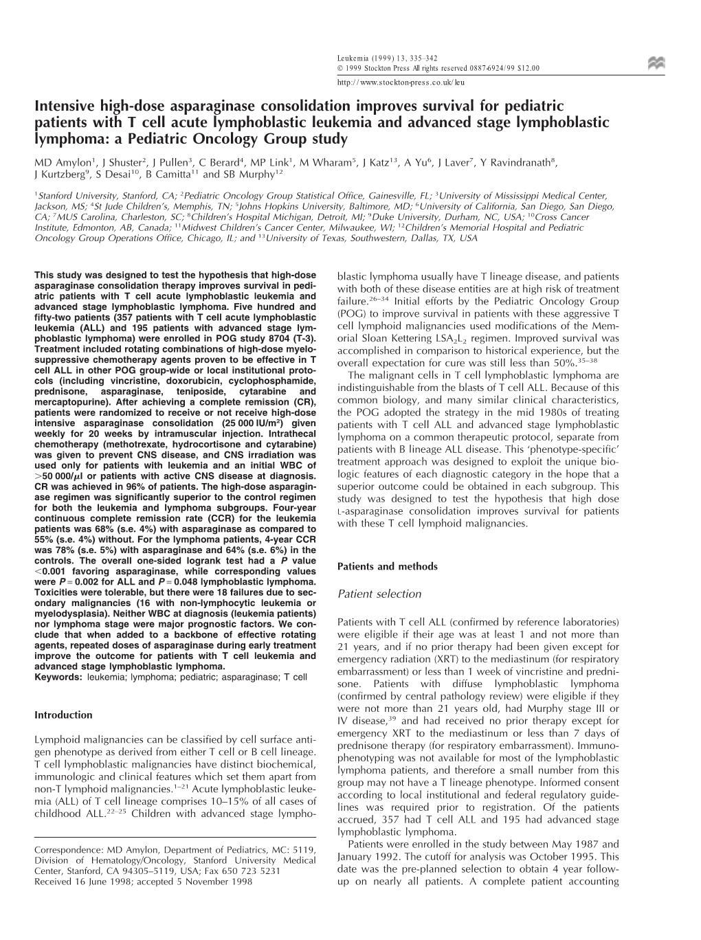 Intensive High-Dose Asparaginase Consolidation Improves Survival For