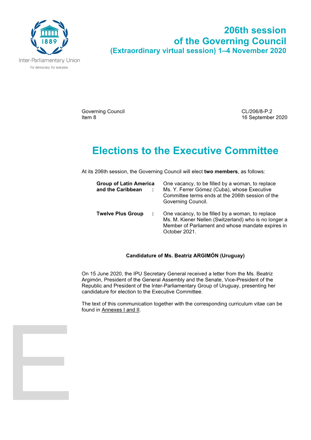 Elections to the Executive Committee