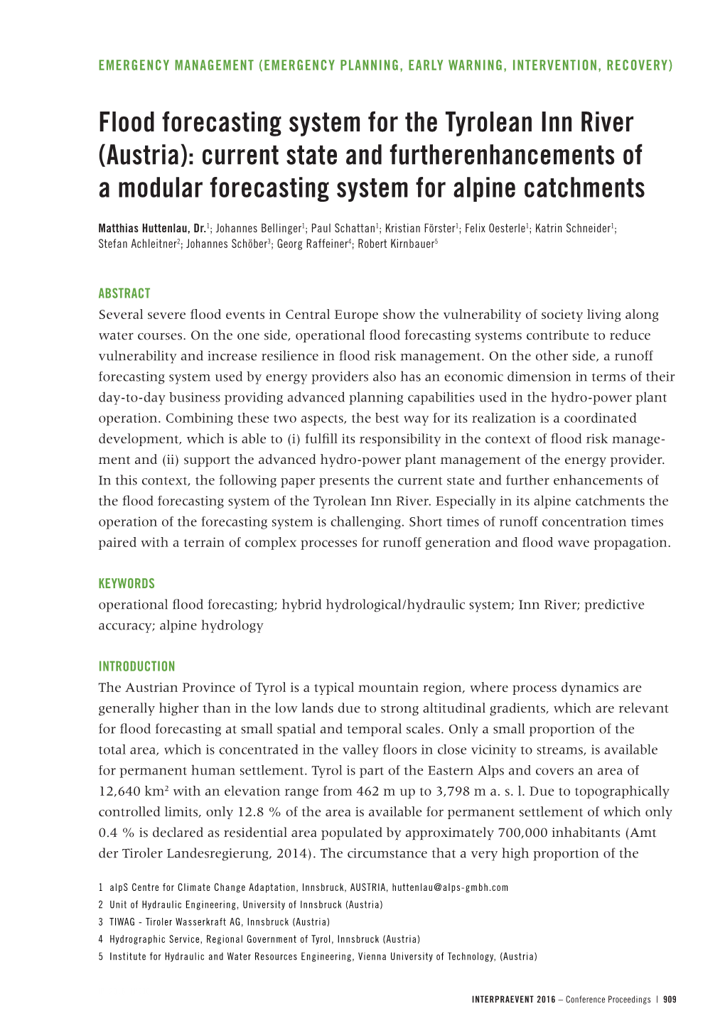 Flood Forecasting System for the Tyrolean Inn River (Austria): Current State and Furtherenhancements of a Modular Forecasting System for Alpine Catchments