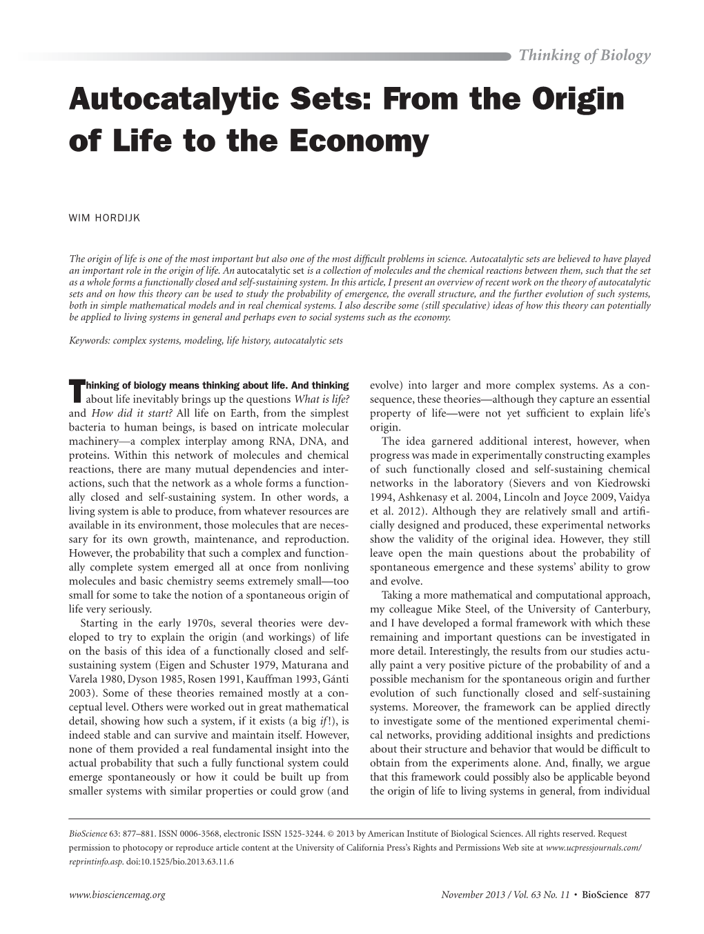 Autocatalytic Sets: from the Origin of Life to the Economy