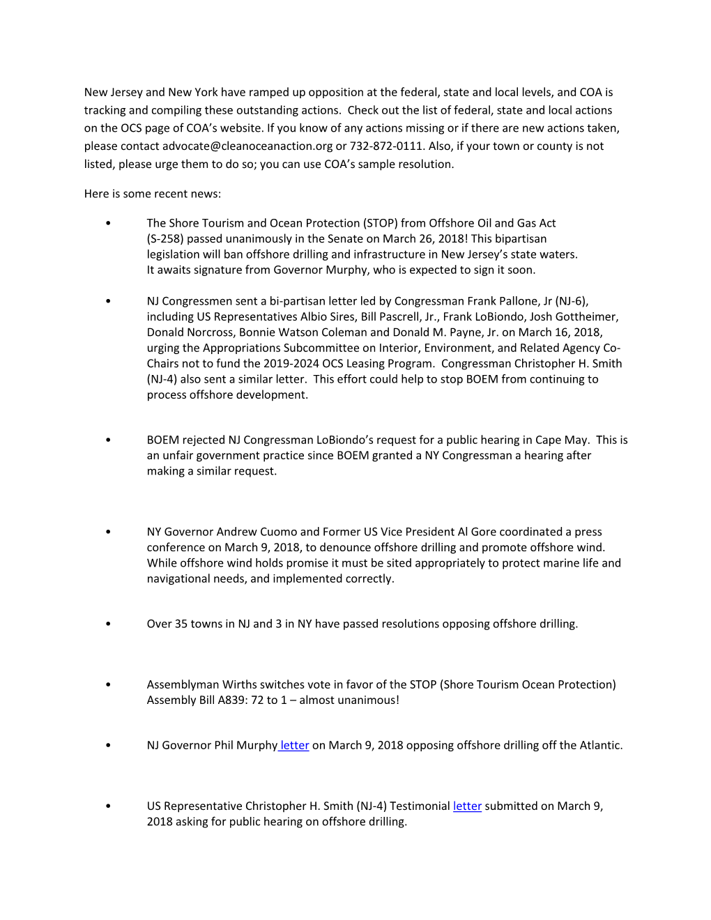 New Jersey and New York Have Ramped up Opposition at the Federal, State and Local Levels, and COA Is Tracking and Compiling These Outstanding Actions