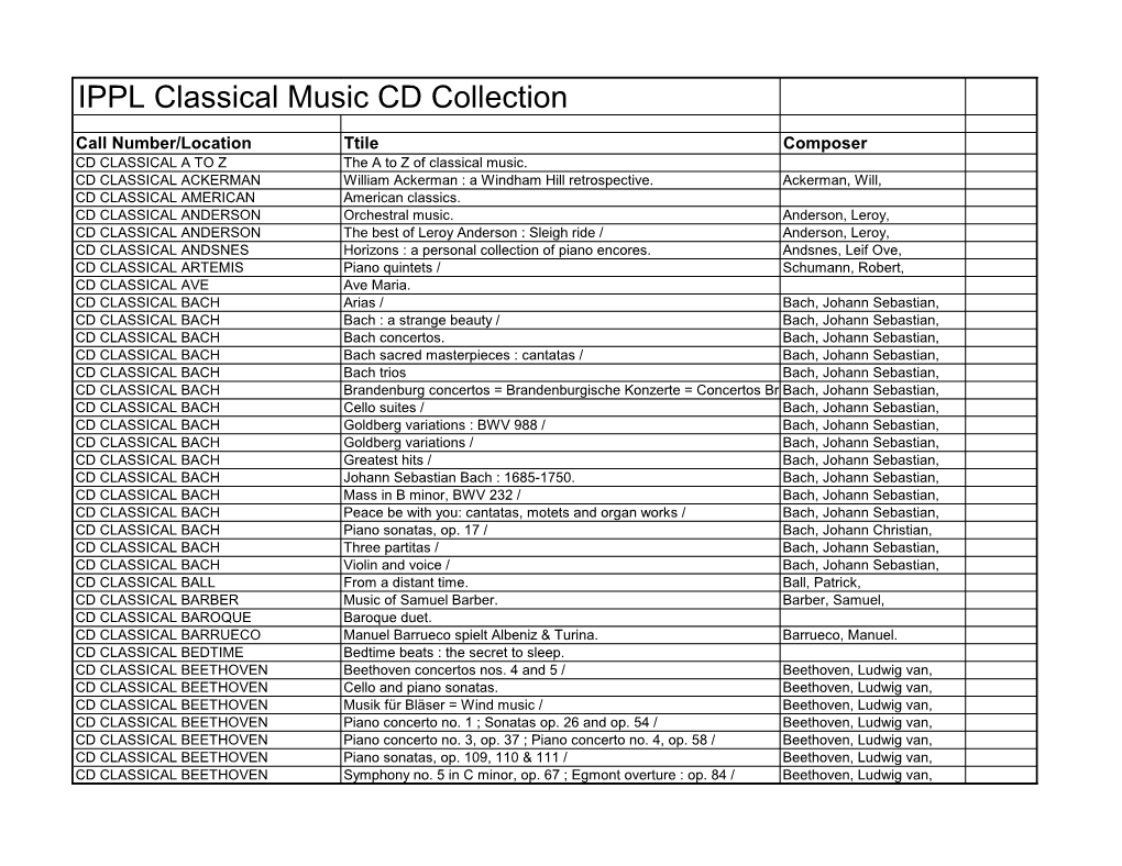 IPPL Classical Music CD Collection