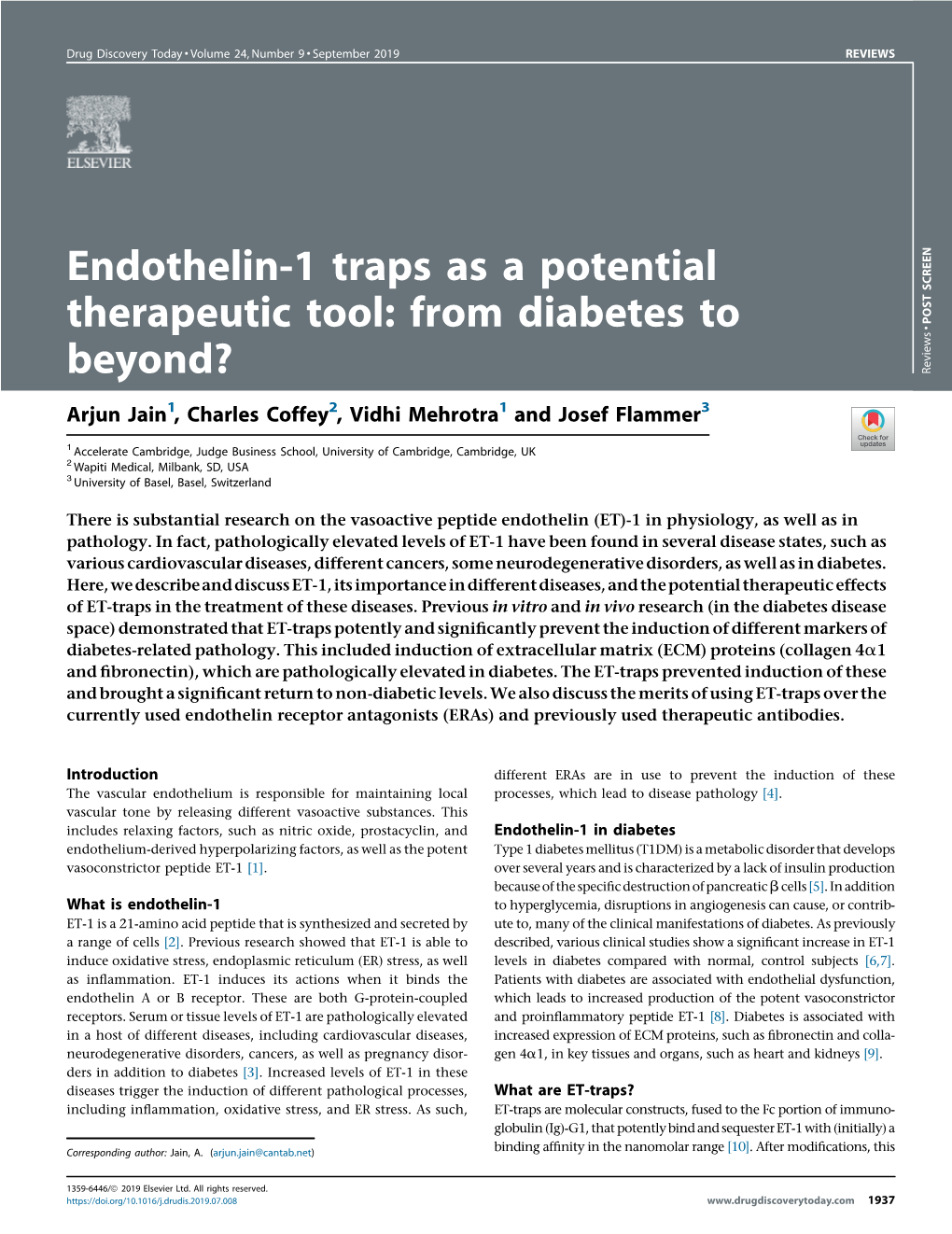 Endothelin-1 Traps As a Potential Therapeutic Tool: from Diabetes To