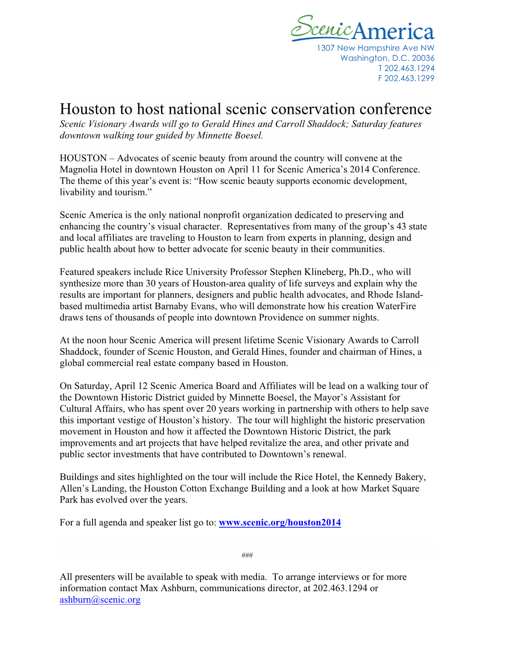 Houston to Host National Scenic Conservation Conference