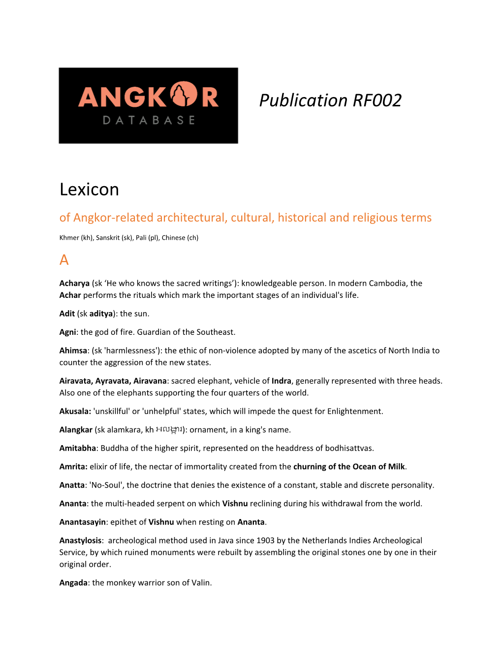 Publication RF002 Lexicon