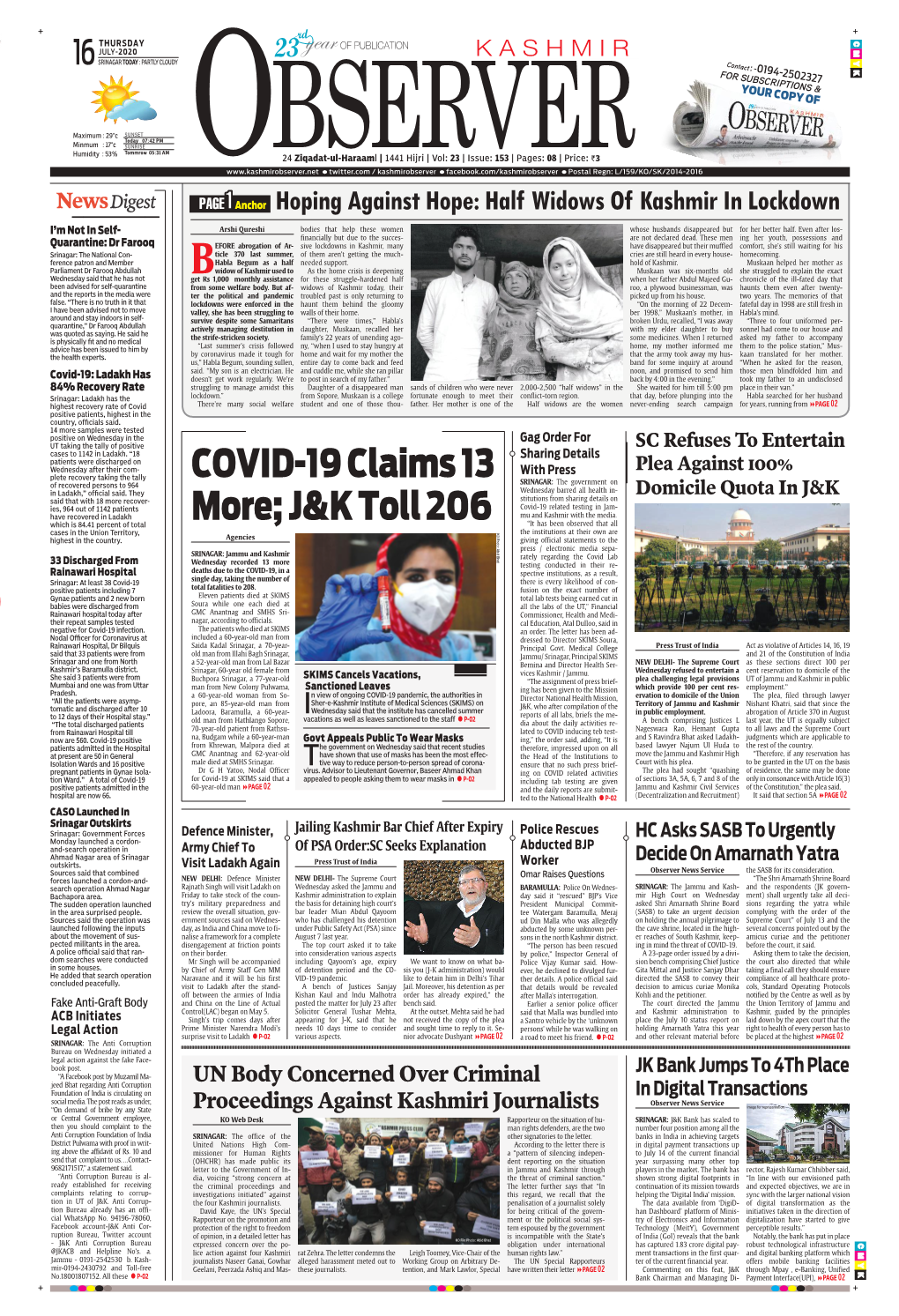 COVID-19 Claims 13 More; J&K Toll