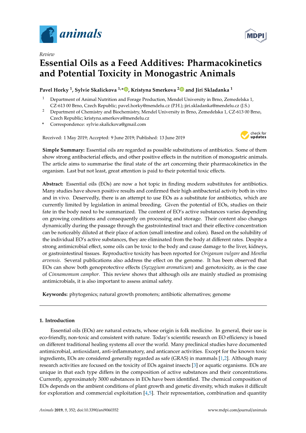 Essential Oils As a Feed Additives: Pharmacokinetics and Potential Toxicity in Monogastric Animals