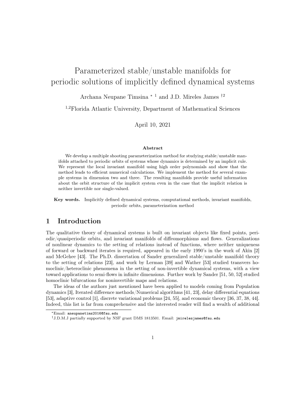 Parameterized Stable/Unstable Manifolds for Periodic Solutions of Implicitly Deﬁned Dynamical Systems